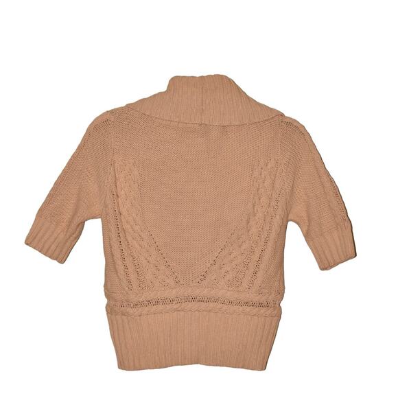 FREE PEOPLE $118 Elbow Sleeve Cable‎ Knit Cropped Cardigan in Tan Medium - Picture 2 of 4